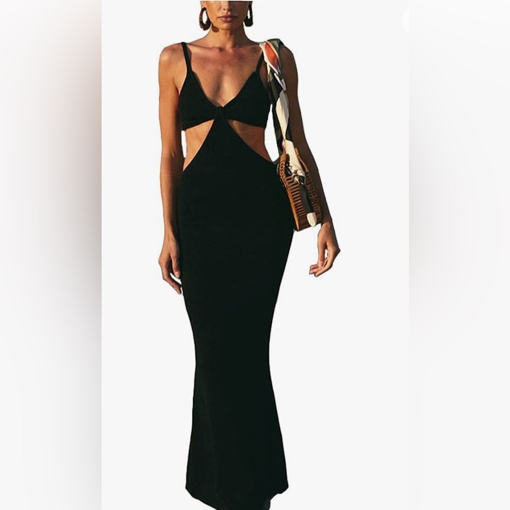 New Summer Cut Out V Neck Sleeveless Split Hem Cami Bodycon Dress